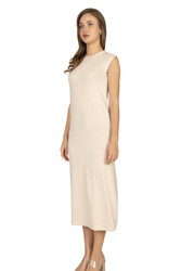 Özkan 27670 Kadın Viskon Premium Kumaş Uzun Boy Kapalı Yaka Tesettür Astar Kombinezon Sıfır Kol Elbise Jüpon - Thumbnail