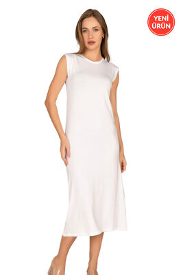 Özkan Underwear - Özkan 27670 Kadın Viskon Premium Kumaş Uzun Boy Kapalı Yaka Tesettür Astar Kombinezon Sıfır Kol Elbise Jüpon