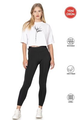 Özkan Underwear - Özkan 27682 Kadın İnterlok Kumaş Likralı Yüksek Bel Esnek Rahat Düz Uzun Tayt