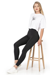 Özkan 27682 Kadın İnterlok Kumaş Likralı Yüksek Bel Esnek Rahat Düz Uzun Tayt - Thumbnail