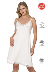 Özkan 27731 Kadın Viskon Premium Kumaş Kaşkorse Dantel Detaylı Diz Üstü Kombinezon Elbise Astar Jüpon - Thumbnail