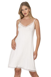 Özkan 27731 Kadın Viskon Premium Kumaş Kaşkorse Dantel Detaylı Diz Üstü Kombinezon Elbise Astar Jüpon - Thumbnail