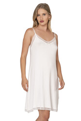 Özkan 27731 Kadın Viskon Premium Kumaş Kaşkorse Dantel Detaylı Diz Üstü Kombinezon Elbise Astar Jüpon - Thumbnail