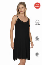 Özkan 27731 Kadın Viskon Premium Kumaş Kaşkorse Dantel Detaylı Diz Üstü Kombinezon Elbise Astar Jüpon - Thumbnail