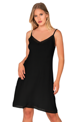 Özkan 27731 Kadın Viskon Premium Kumaş Kaşkorse Dantel Detaylı Diz Üstü Kombinezon Elbise Astar Jüpon - Thumbnail