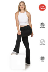 Özkan 27743 Kadın İnterlok Kumaş Likralı Toparlayıcı Yüksek Bel Yırtmaçlı İspanyol Paça Uzun Tayt - Thumbnail