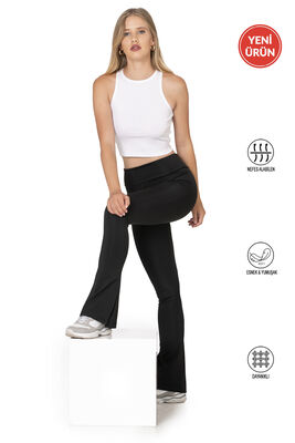 Özkan Underwear - Özkan 27743 Kadın İnterlok Kumaş Likralı Toparlayıcı Yüksek Bel Yırtmaçlı İspanyol Paça Uzun Tayt