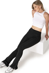 Özkan 27743 Kadın İnterlok Kumaş Likralı Toparlayıcı Yüksek Bel Yırtmaçlı İspanyol Paça Uzun Tayt - Thumbnail