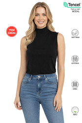 Özkan 27813 Kadın Premium Kumaş Pamuklu Modal Balıkçı Yaka Sıfır Kol Body T-Shirt Bluz - Thumbnail