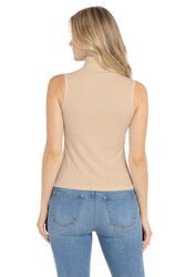 Özkan 27813 Kadın Premium Kumaş Pamuklu Modal Balıkçı Yaka Sıfır Kol Body T-Shirt Bluz - Thumbnail