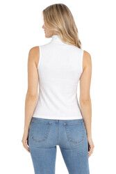 Özkan 27813 Kadın Premium Kumaş Pamuklu Modal Balıkçı Yaka Sıfır Kol Body T-Shirt Bluz - Thumbnail