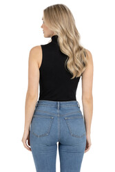 Özkan 27813 Kadın Premium Kumaş Pamuklu Modal Balıkçı Yaka Sıfır Kol Body T-Shirt Bluz - Thumbnail