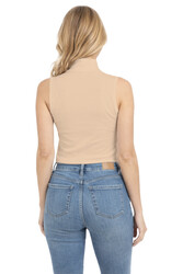 Özkan 27813 Kadın Premium Kumaş Pamuklu Modal Balıkçı Yaka Sıfır Kol Body T-Shirt Bluz - Thumbnail