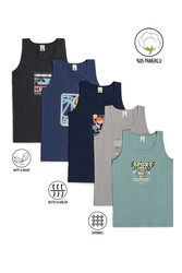 Özkan 31800 5'li Paket Erkek Çocuk Karışık Renkli Desenli Pamuklu Yumuşak Rahat Kalın Askılı Atlet - Thumbnail