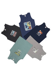 Özkan 31800 5'li Paket Erkek Çocuk Karışık Renkli Desenli Pamuklu Yumuşak Rahat Kalın Askılı Atlet - Thumbnail