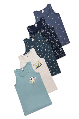 Özkan Underwear - Özkan 31800 5'li Paket Erkek Çocuk Karışık Renkli Desenli Pamuklu Yumuşak Rahat Kalın Askılı Atlet (1)