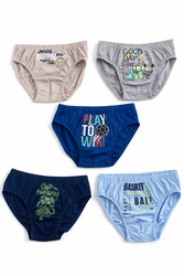 Özkan 31801 5'li Paket Erkek Çocuk Karışık Renkli Desenli Pamuklu Yumuşak Rahat Slip Külot - Thumbnail