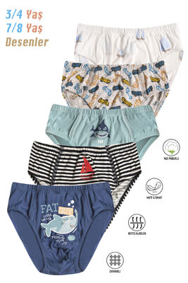Özkan Underwear - Özkan 31801 5'li Paket Erkek Çocuk Karışık Renkli Desenli Pamuklu Yumuşak Rahat Slip Külot