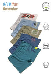 Özkan 31802 5'li Paket Erkek Çocuk Pamuklu Karışık Renkli Desenli Yumuşak Rahat Şort Boxer - Thumbnail