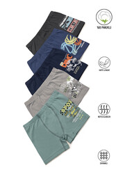 Özkan 31802 5'li Paket Erkek Çocuk Pamuklu Karışık Renkli Desenli Yumuşak Rahat Şort Boxer - Thumbnail