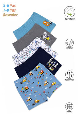 Özkan Underwear - Özkan 31802 5'li Paket Erkek Çocuk Pamuklu Karışık Renkli Desenli Yumuşak Rahat Şort Boxer (1)