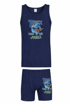 Özkan Underwear - Özkan 32032 Erkek Pamuklu Lacivert Kalın Askılı Atlet Şort İç Giyim Takım