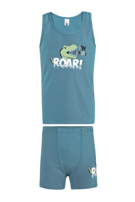 Özkan Underwear - Özkan 32033 Erkek Çocuk Pamuklu Yeşil Kalın Askılı Atlet Şort İç Giyim Takım