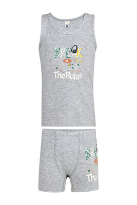 Özkan Underwear - Özkan 32035 Erkek Çocuk Gri Melanj Kalın Askılı Atlet Şort İç Giyim Takım