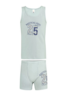 Özkan Underwear - Özkan 32036 Erkek Çocuk Pamuklu Yeşil Kalın Askılı Atlet Şort İç Giyim Takım 