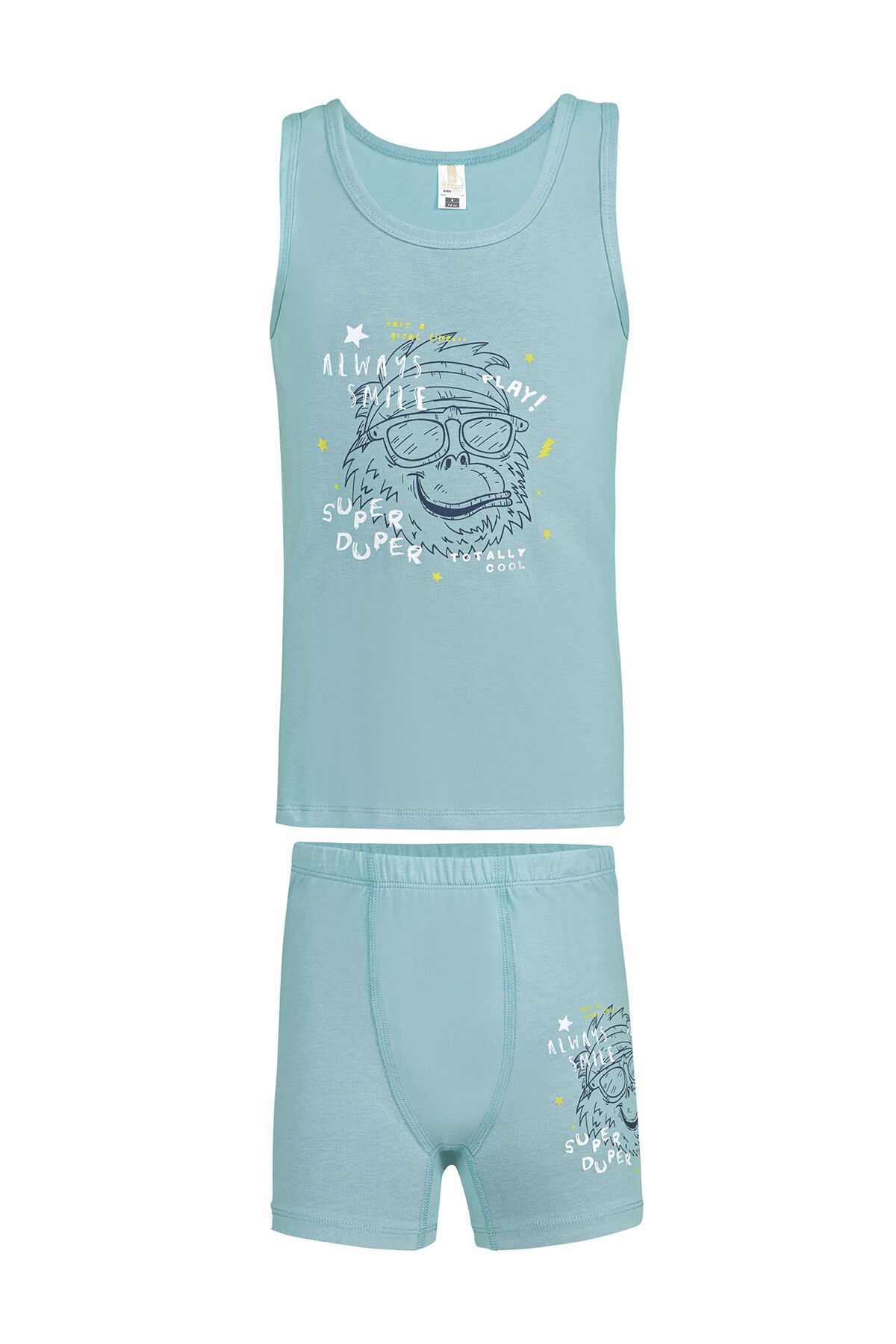 Özkan 32041 Erkek Çocuk Pamuklu Yeşil Kalın Askılı Atlet Şort İç Giyim Takım