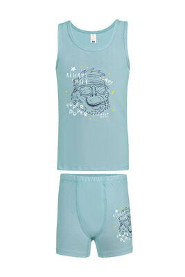 Özkan Underwear - Özkan 32041 Erkek Çocuk Pamuklu Yeşil Kalın Askılı Atlet Şort İç Giyim Takım 