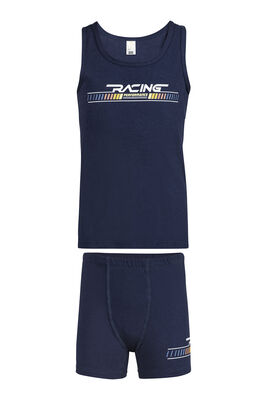 Özkan Underwear - Özkan 32042 Erkek Çocuk Pamuklu Lacivert Kalın Askılı Atlet Şort İç Giyim Takım 