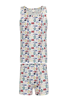 Özkan Underwear - Özkan 32043 Erkek Çocuk Pamuklu Desenli Kalın Askılı Atlet Şort İç Giyim Takım 