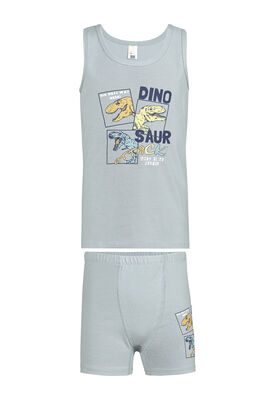 Özkan Underwear - Özkan 32045 Erkek Çocuk Pamuklu Mavi Kalın Askılı Atlet Şort İç Giyim Takım