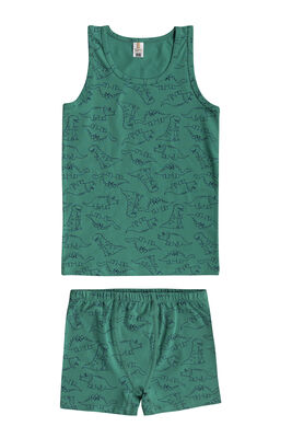 Özkan Underwear - Özkan 32051 Erkek Çocuk Pamuklu Desenli Likralı Süprem Esnek Rahat Kalın Askılı Atlet Şort İç Giyim Takım