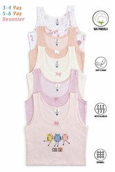 Özkan 41600 5'li Paket Kız Çocuk Karışık Renkli Desenli Pamuklu Yumuşak Rahat Kalın Askılı Atlet - Thumbnail