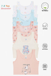 Özkan 41600 5'li Paket Kız Çocuk Karışık Renkli Desenli Pamuklu Yumuşak Rahat Kalın Askılı Atlet - Thumbnail