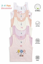 Özkan 41600 5'li Paket Kız Çocuk Karışık Renkli Desenli Pamuklu Yumuşak Rahat Kalın Askılı Atlet - Thumbnail