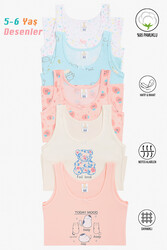 Özkan 41600 5'li Paket Kız Çocuk Karışık Renkli Desenli Pamuklu Yumuşak Rahat Kalın Askılı Atlet - Thumbnail