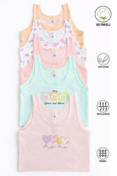 Özkan 41600 5'li Paket Kız Çocuk Karışık Renkli Desenli Pamuklu Yumuşak Rahat Kalın Askılı Atlet - Thumbnail