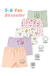 Özkan 41602 5'li Paket Kız Çocuk Karışık Renkli Desenli Pamuklu Yumuşak Rahat Şort Boxer - Thumbnail