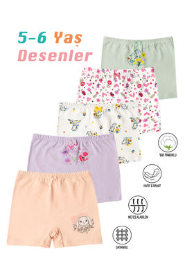 Özkan Underwear - Özkan 41602 5'li Paket Kız Çocuk Karışık Renkli Desenli Pamuklu Yumuşak Rahat Şort Boxer (1)