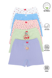 Özkan 41602 5'li Paket Kız Çocuk Karışık Renkli Desenli Pamuklu Yumuşak Rahat Şort Boxer - Thumbnail