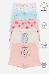 Özkan 41602 5'li Paket Kız Çocuk Karışık Renkli Desenli Pamuklu Yumuşak Rahat Şort Boxer - Thumbnail