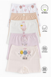 Özkan 41602 5'li Paket Kız Çocuk Karışık Renkli Desenli Pamuklu Yumuşak Rahat Şort Boxer - Thumbnail