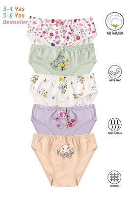 Özkan Underwear - Özkan 41603 5'li Paket Kız Çocuk Karışık Renkli Desenli Pamuklu Yumuşak Slip Külot (1)