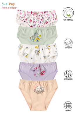 Özkan Underwear - Özkan 41603 5'li Paket Kız Çocuk Karışık Renkli Desenli Pamuklu Yumuşak Slip Külot (1)