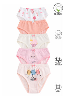 Özkan Underwear - Özkan 41603 5'li Paket Kız Çocuk Karışık Renkli Desenli Pamuklu Yumuşak Slip Külot (1)