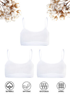 Özkan Underwear - Özkan 42324 3'lü Paket Kız Çocuk Pamuklu Süprem Esnek Rahat Pedsiz İnce Askılı Alıştırma Sütyeni Yarım Atlet Büstiyer