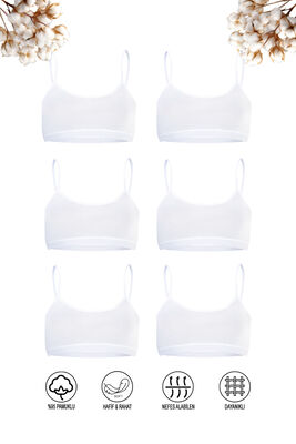 Özkan Underwear - Özkan 42324 6'lı Paket Kız Çocuk Pamuklu Süprem Esnek Rahat Pedsiz İnce Askılı Alıştırma Sütyeni Yarım Atlet Büstiyer